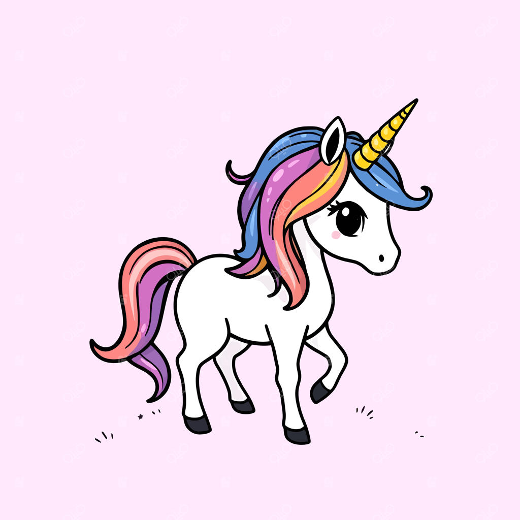 تصویری کارتونی از تک‌شاخ با سبک رنگین‌کمانی.vector