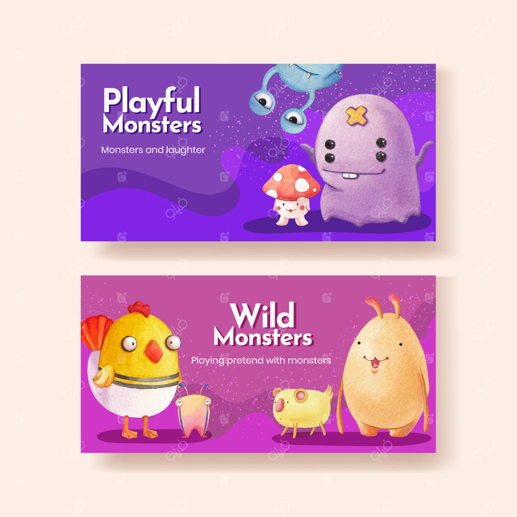 قالب توییتر با طراحی هیولای آبرنگی