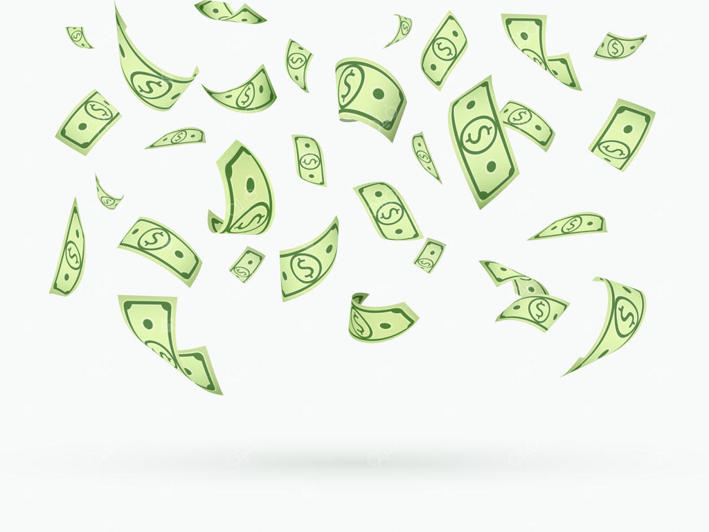 سقوط ارزهای دلاری - تصویرسازی وکتور. پول کاغذی انیمیشنی ایالات متحده بر روی پس‌زمینه سفید.