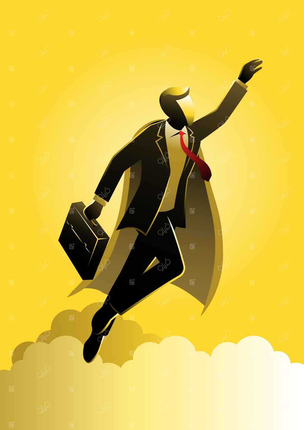 تاجر قهرمان در حال پرواز با قدرت خارق‌العاده