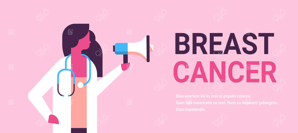 روز سرطان سینه: پزشک زن با بلندگو و بنر