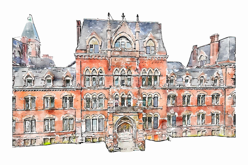 تصویر نقاشی آبرنگی گاردن سیتی نیویورک روی زمینه سفید