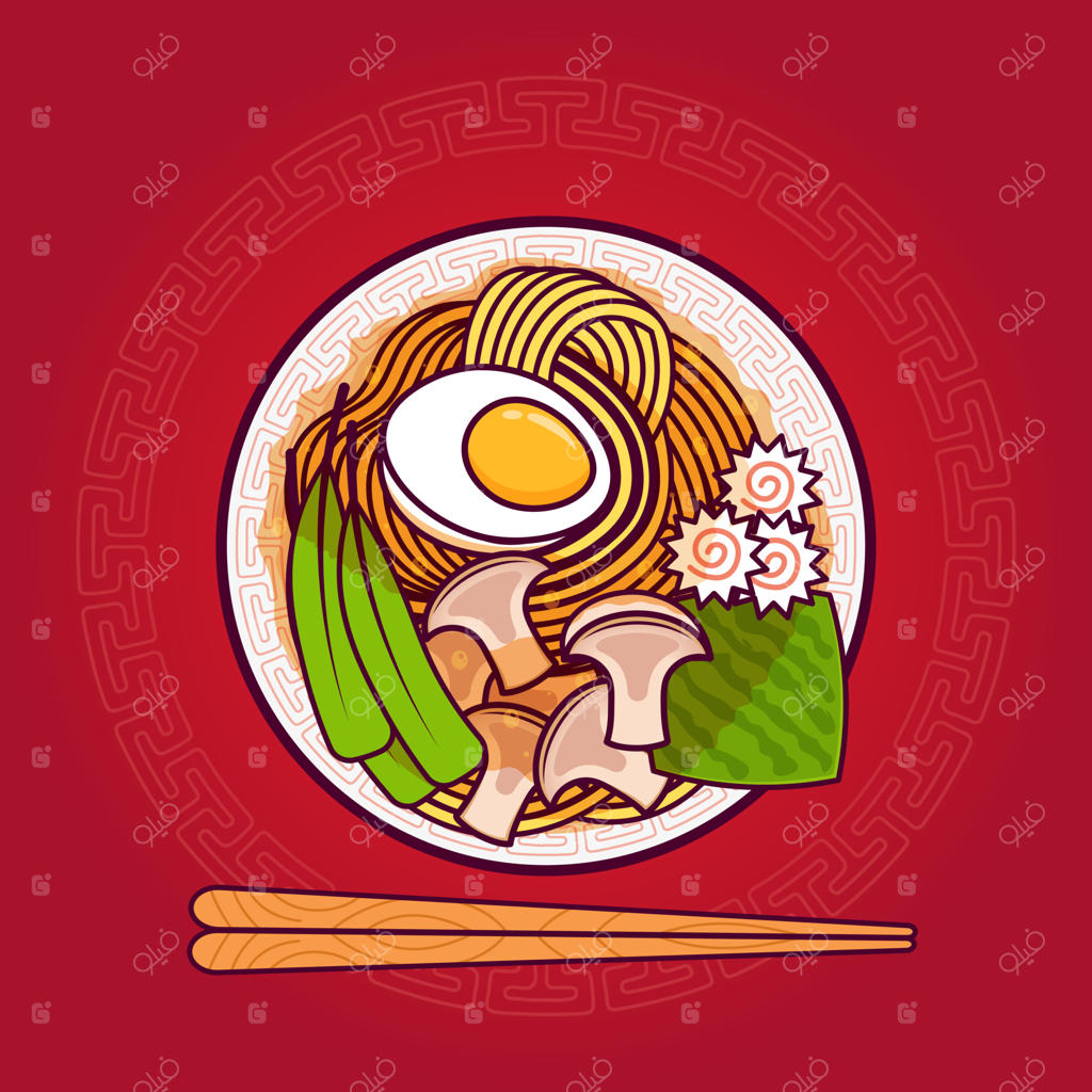 وکتور کارتونی نودل ایزوله از نمای بالا