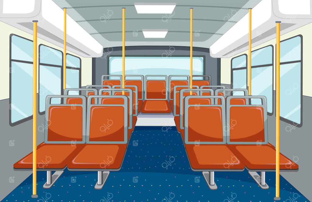 داخل اتوبوس با صندلی‌های نارنجی خالی
