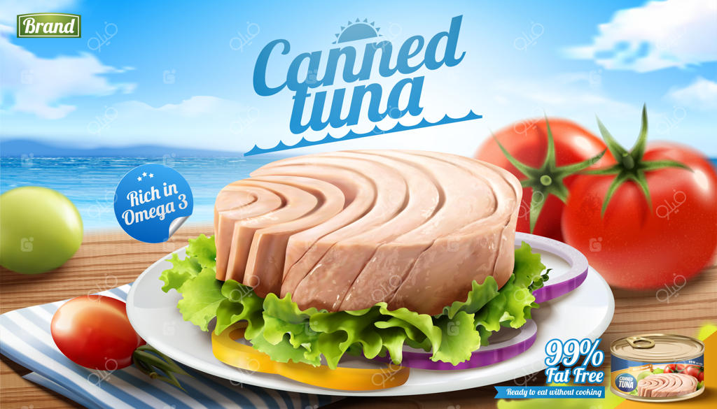 بنر تن ماهی در ساحل بوکه با سبک سه‌بعدی