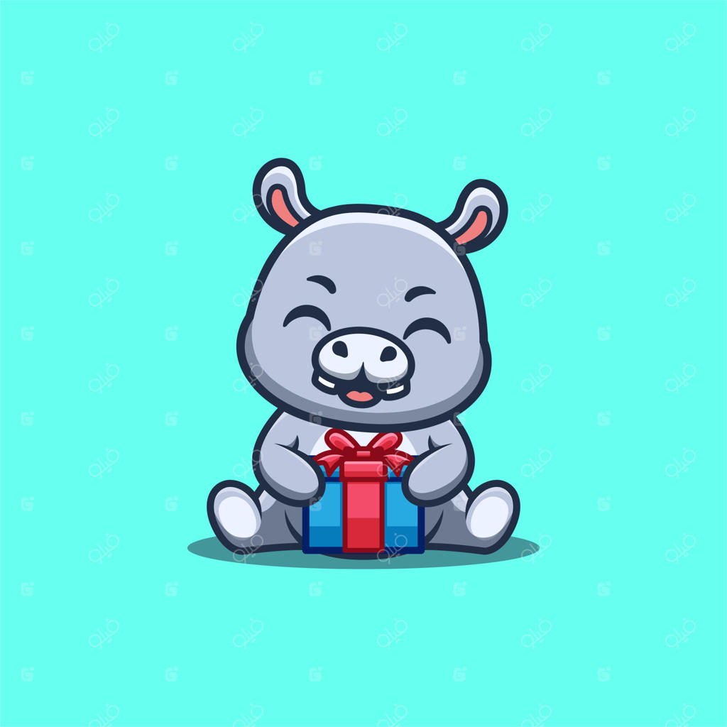 لوگوی کارتونی و بامزه ماسکات اسب آبی باکس هدیه