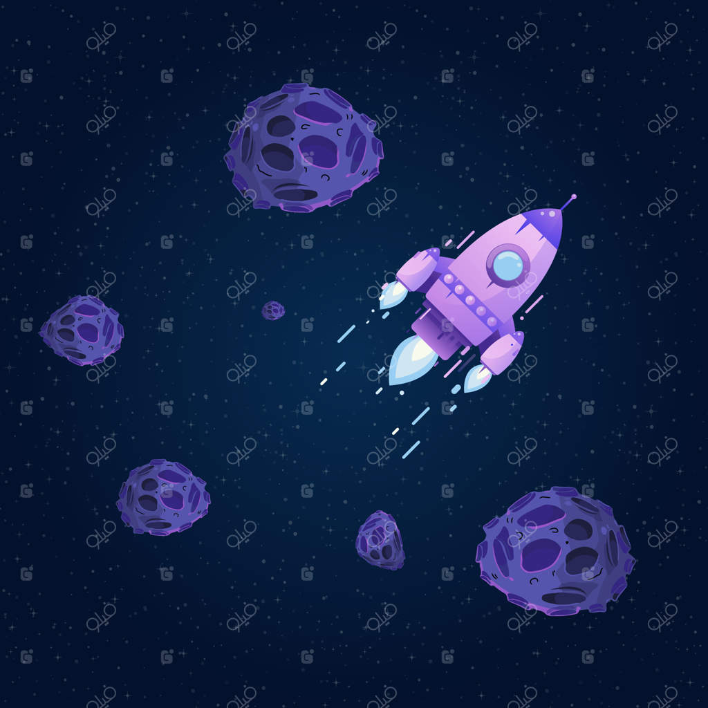 موشک در فضا میان ستارگان و سیارک‌ها. عبور دنباله‌دارها