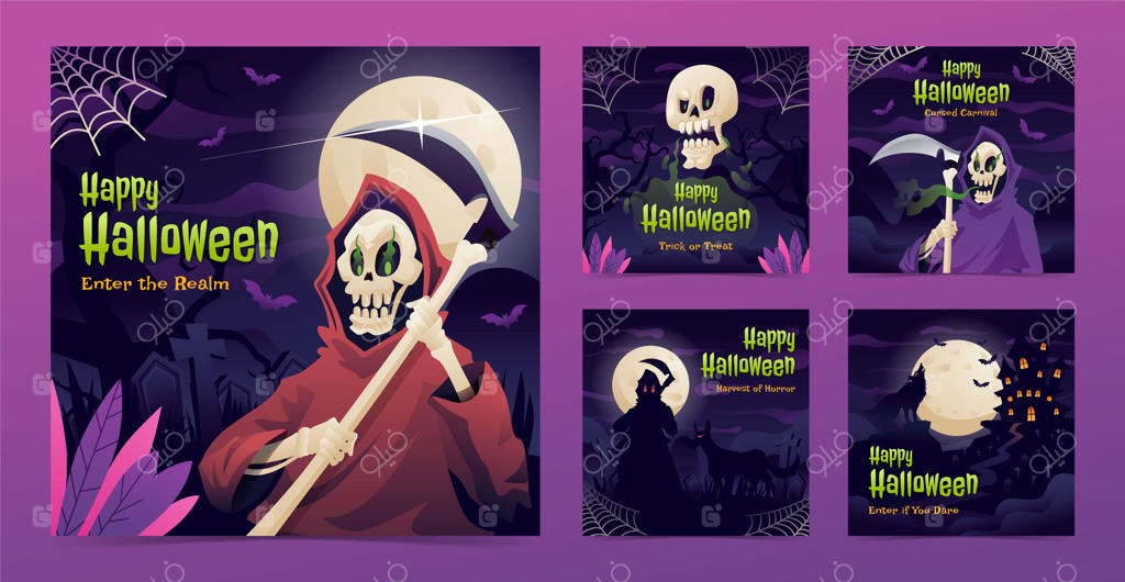 مجموعه پست‌های اینستاگرام با گرادیان برای فصل هالووین