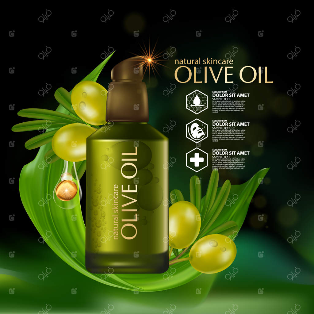 تصویرسازی واقع‌گرایانه محصولات آرایشی با ترکیبات مراقبت از پوست روغن زیتون