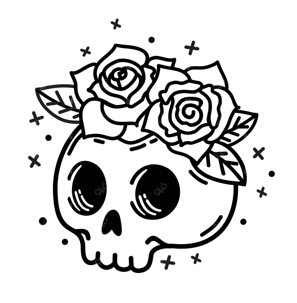 جمجمه بامزه با تاج گل در طراحی مرموز و جادویی سبک هیپستر