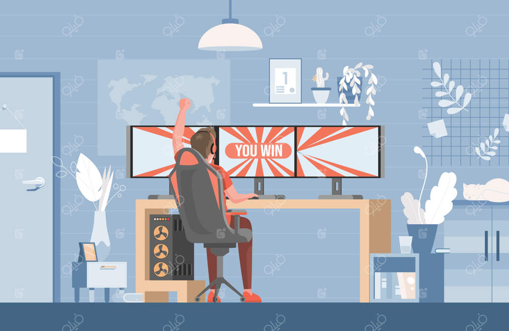 جوانی نشسته روی صندلی گیمینگ و مشغول بازی‌های ویدئویی