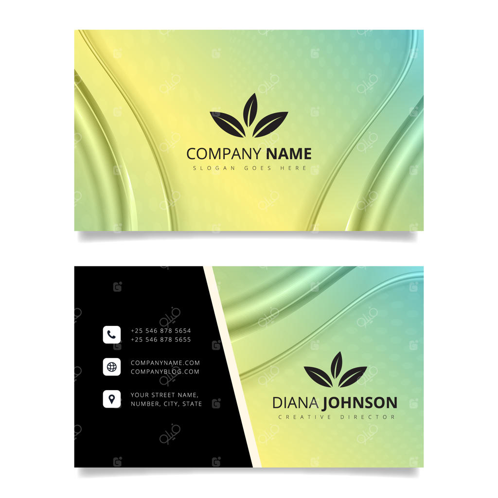 کارت ویزیت سبز و زرد با طرح موج