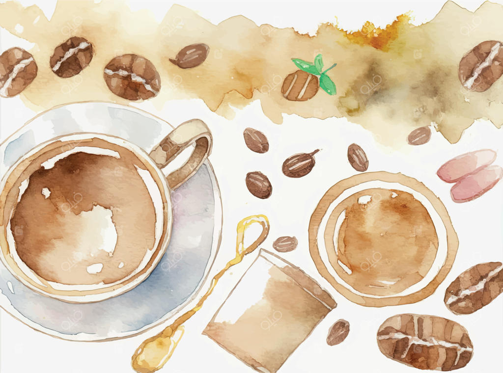 فنجان قهوه با آبرنگ