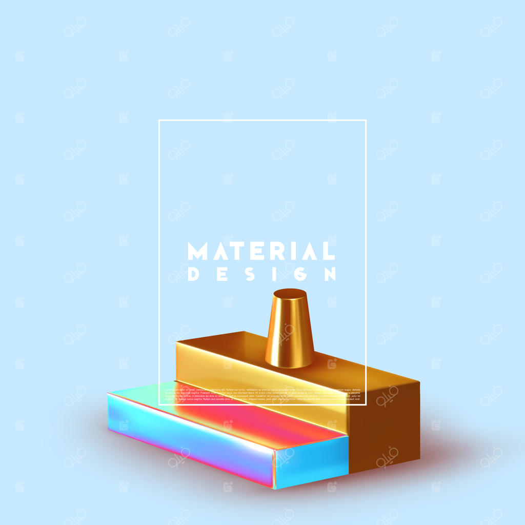 زمینه انتزاعی با طراحی مینیمال و اشکال سه‌بعدی: رندر واقع‌گرایانه اشیا. پوستر هنری خلاقانه و مد روز. طلایی پله‌ای. تصویرسازی وکتور.