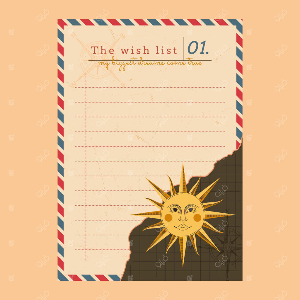 قالب لیست آرزوها با طرح دستی و خورشید