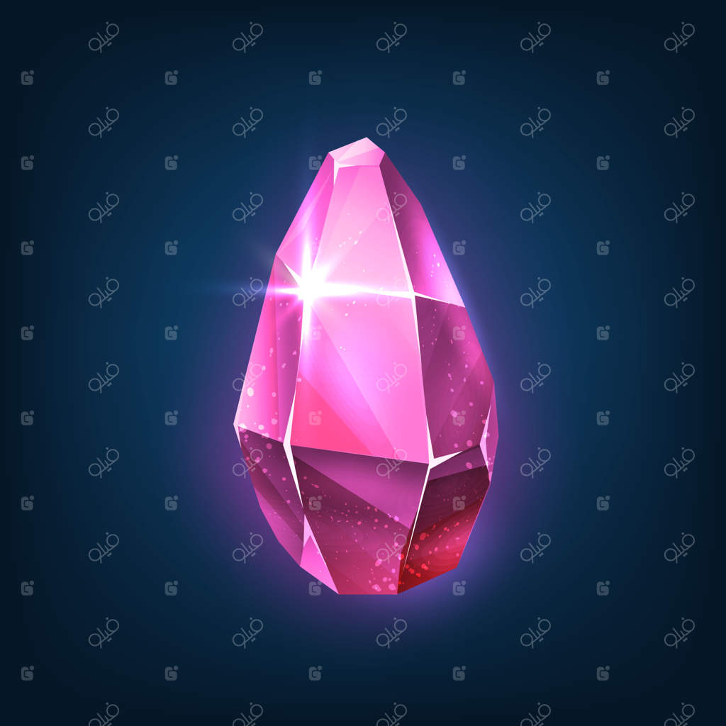 تصویر آیکون وکتور: سنگ قیمتی صورتی، یاقوت کریستالی جادویی.