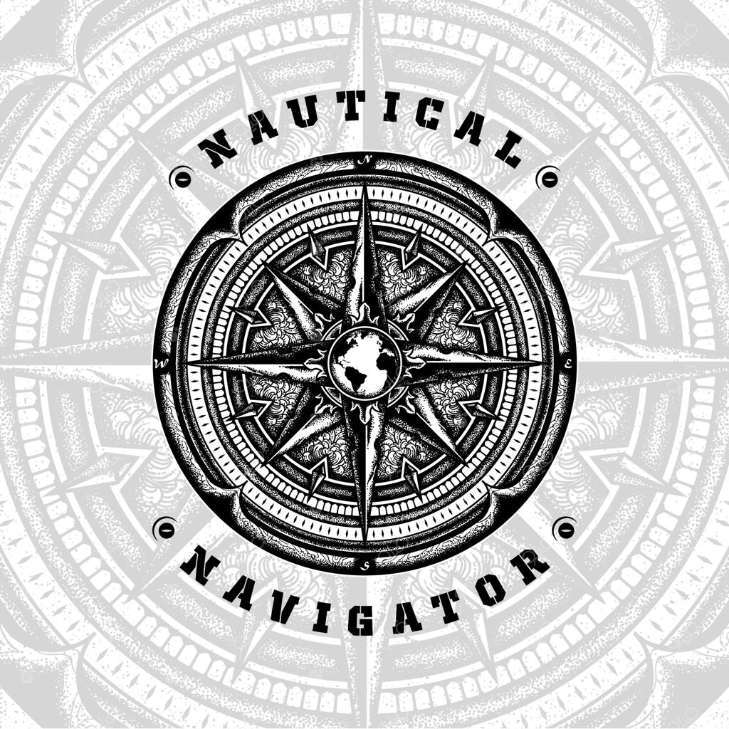 تصویرسازی قدیمی قطب‌نما دریایی با جزئیات و قابل ویرایش آسان