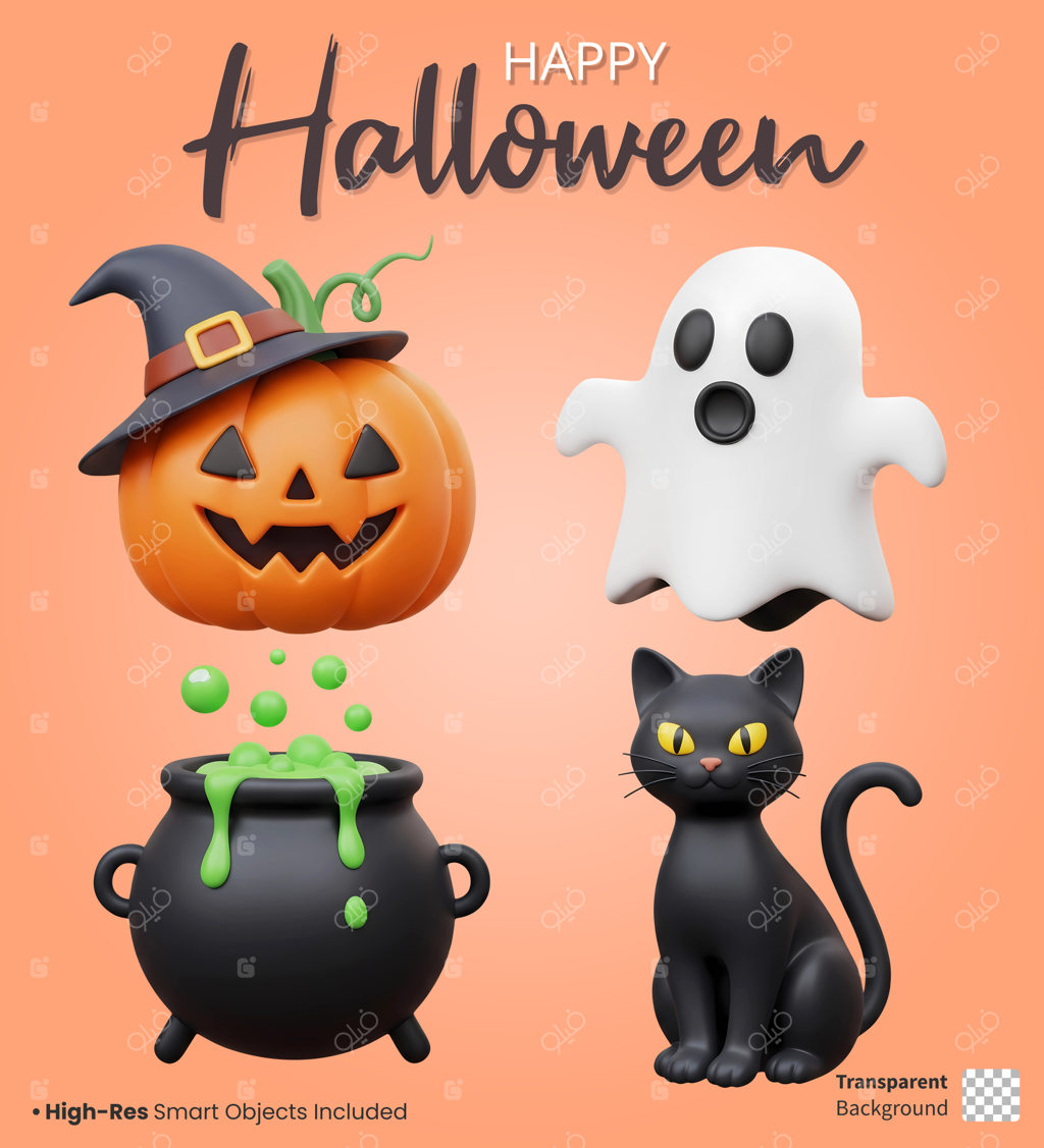 مجموعه المان‌های سه بعدی و کارتونی ترسناک قالب هالووین