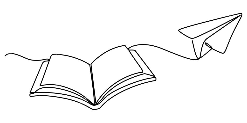 کتاب با هواپیمای کاغذی در حال پرواز - نماد پیوسته آموزشی - تصویر برداری خطی