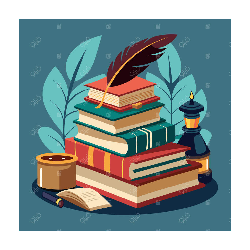 تصویرسازی پشته‌ای از کتاب‌ها به سبک طراحی تخت