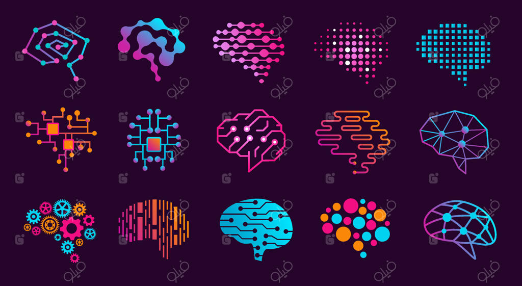 مغز انسان: نماد تفکر نوآورانه، هوش مصنوعی، موتور عصبی و مجموعه نمادهای تحقیقات ذهنی