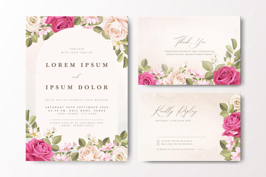 کارت دعوت عروسی با طرح گل‌های خیره‌کننده برای روز بزرگ شما - فایل وکتور حرفه‌ای