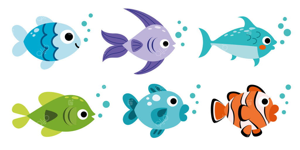 مجموعه‌ای از ماهی‌های کارتونی مختلف