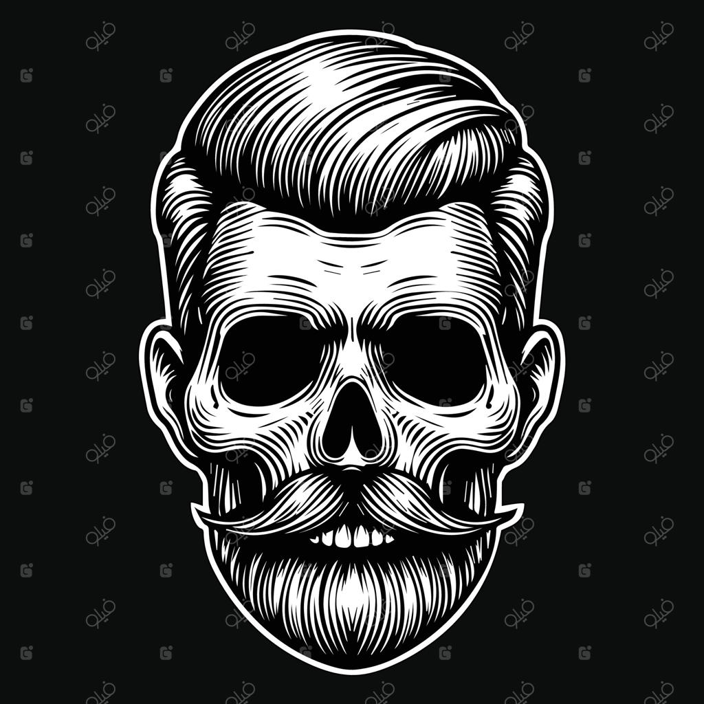 تصویر سیاه و سفید ماسکوت سر اسکلت آرایشگر تاریک