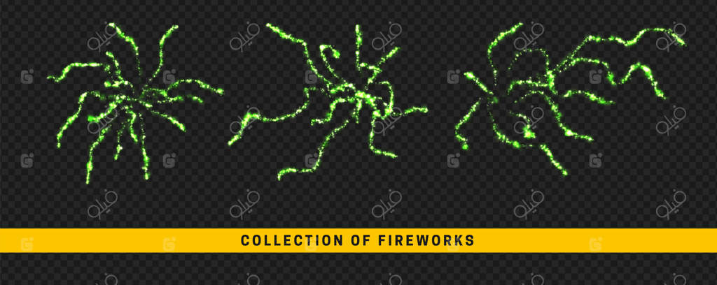 نورافشانی‌های آتش‌بازی: انفجارهای آتش‌بازی. مجموعه‌ای از افکت‌های نورپردازی با طراحی واقعی. تصویرسازی وکتور