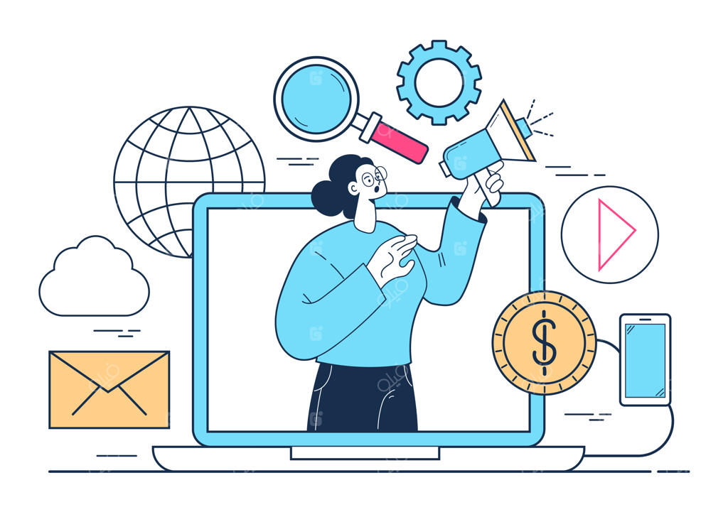 مفهوم بازاریابی آنلاین و تبلیغات اینترنتی با بلندگو