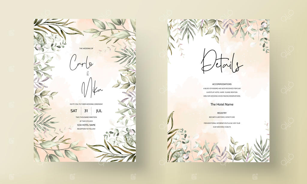 مجموعه قالب دعوتنامه عروسی با طرح برگ‌های شیک