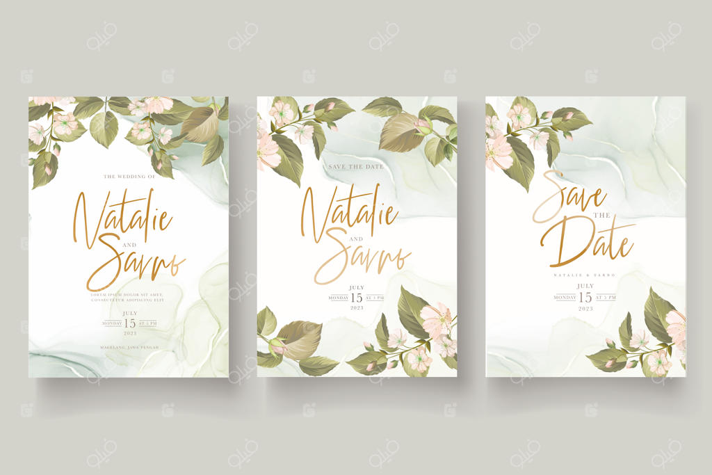 ست کارت دعوت عروسی با طرح دست ساز گل‌های رز زیبا