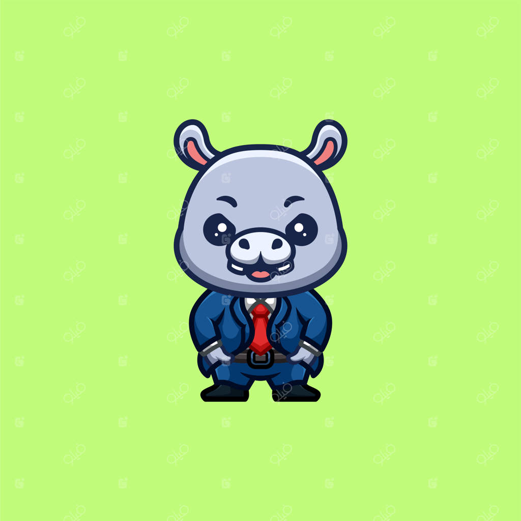 لوگوی بامزه و خلاقانه کارتونی شغل اسب آبی کawaii