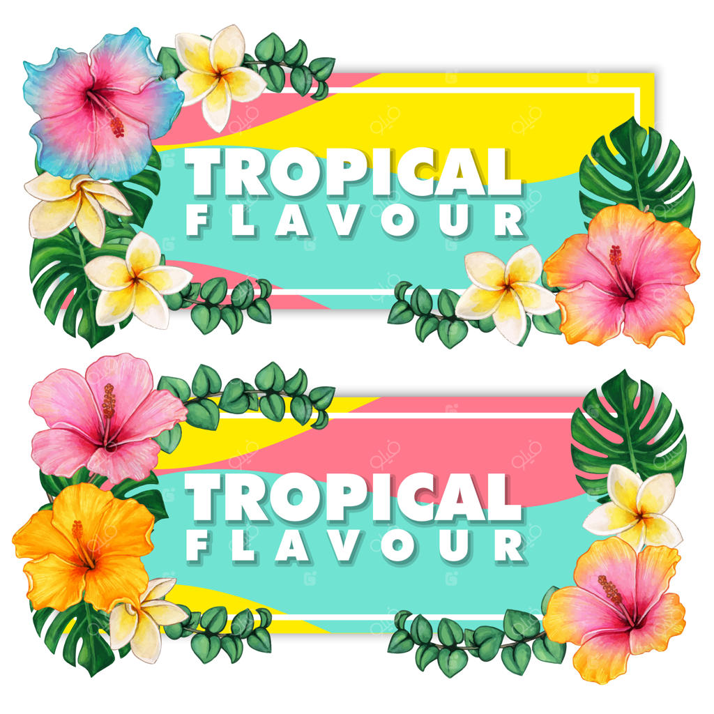 گل‌های چینی آبرنگی و برگ‌های گرمسیری و فرنچ پلانی