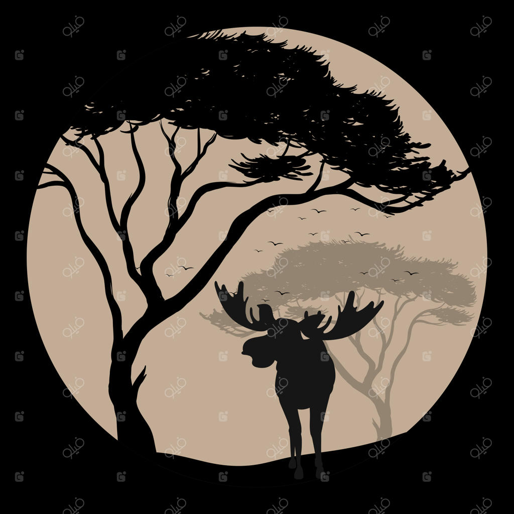 صحنه سایه‌نما با گوزن در شب مهتابی