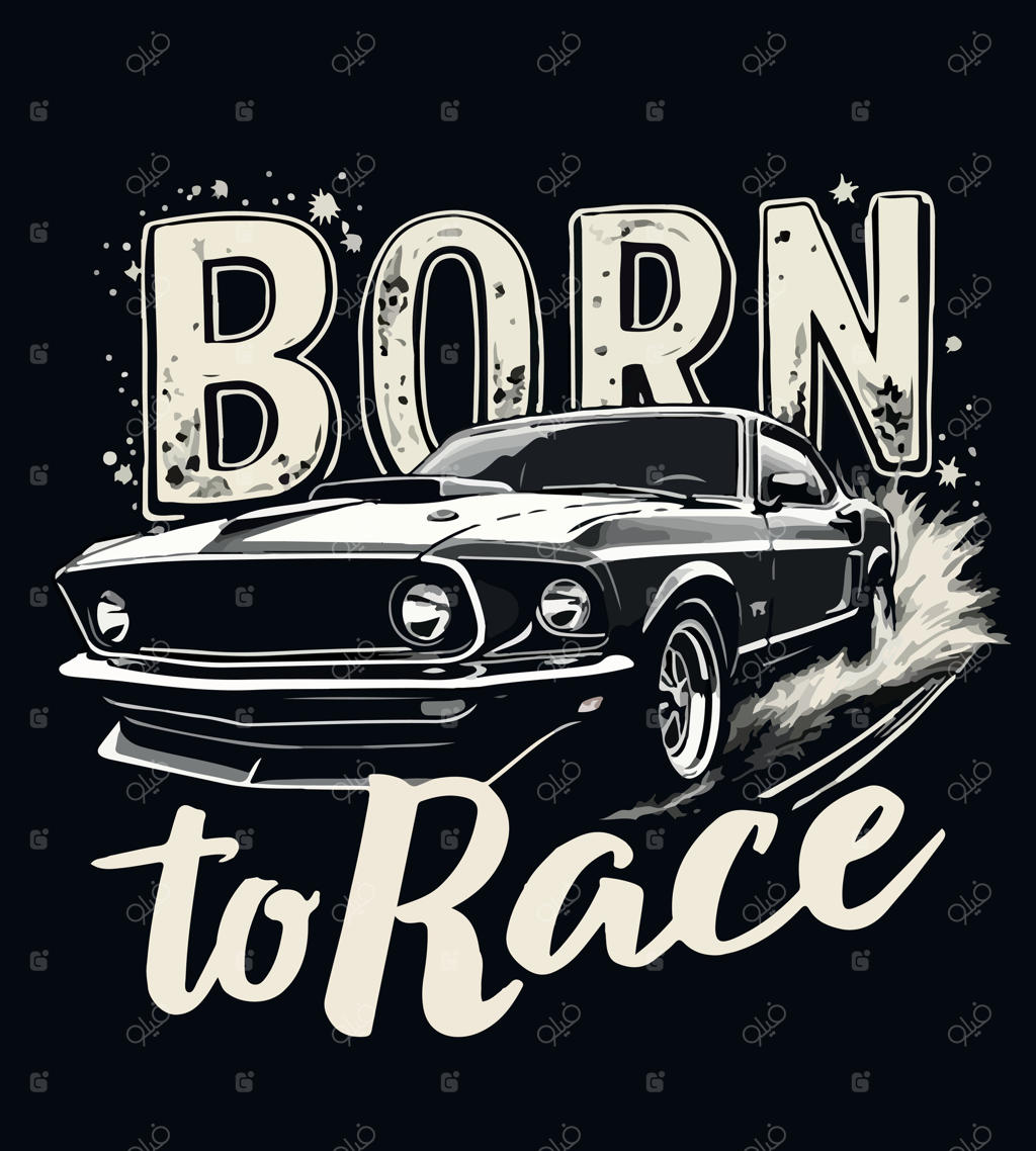 ماشین مشکی با نوشته «زاده شده برای مسابقه»