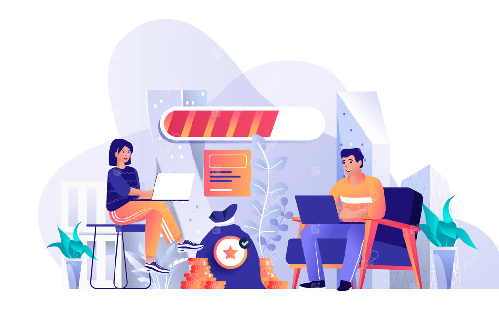 مفهوم طراحی تخت انتقال پول با تصویرسازی شخصیت‌ها