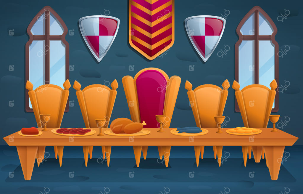 ضیافت اشرافی با شکوه در تالار تاج‌گذاری، تصویرسازی