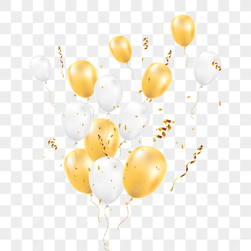 بادکنک‌های دارای کنفتی بر روی پس‌زمینه شفاف.