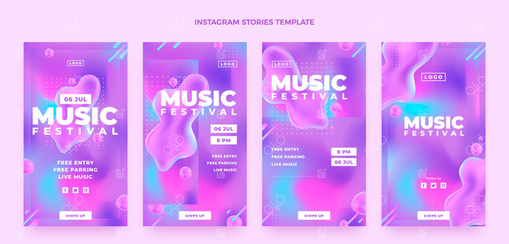 استوری‌های اینستاگرام جشنواره موسیقی با گرادینت رنگارنگ