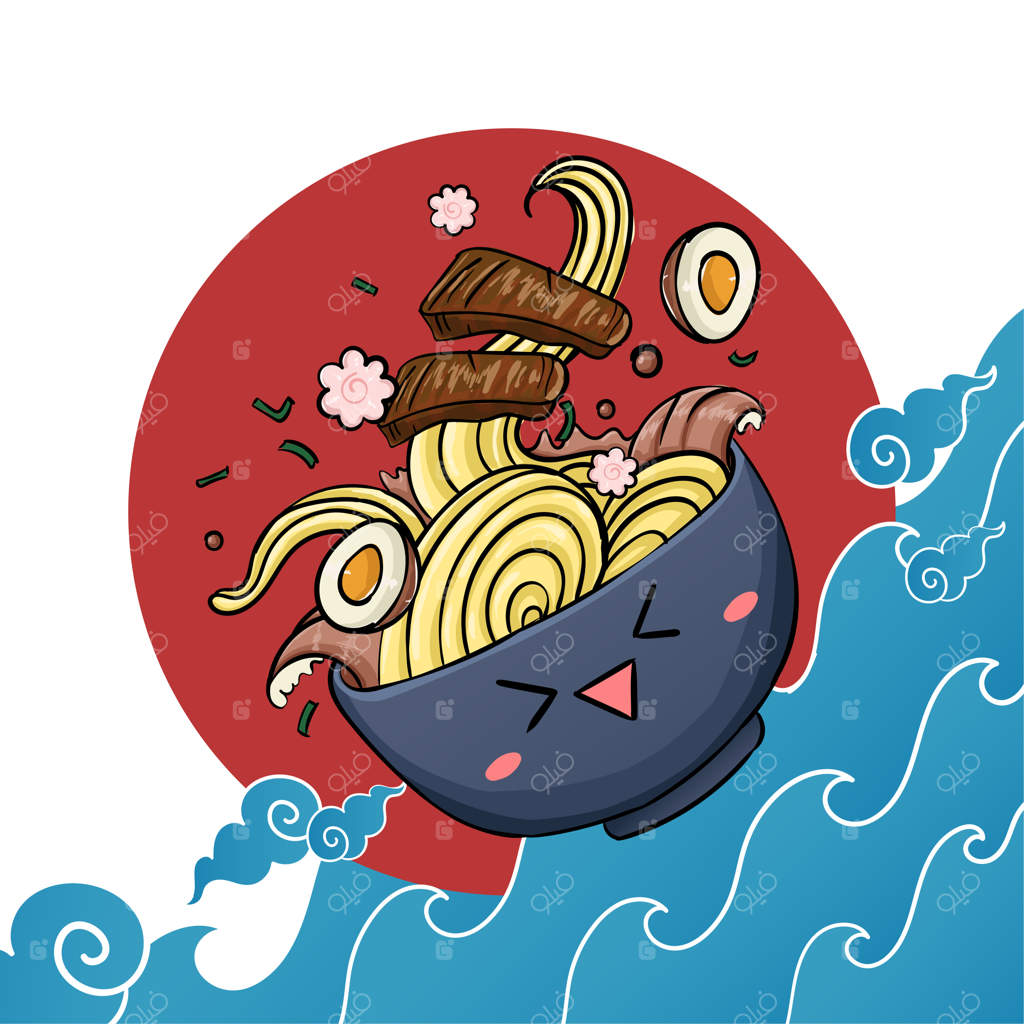 طرح کارتونی بامزه رامِن سنتی ژاپنی