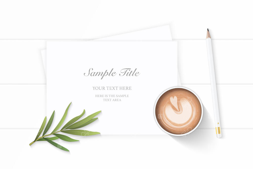 کاغذ سفید با قهوه و برگ ترخون بر روی زمینه چوبی