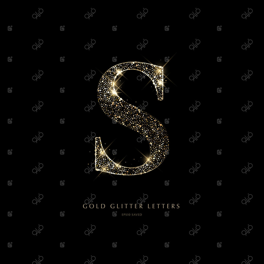 حروف طلایی درخشان بر روی پس‌زمینه سیاه، حروف براق.