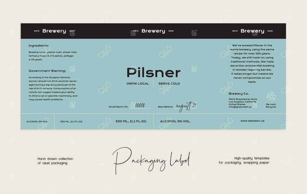 قالب طراحی بسته‌بندی لیبل غذایی با طرح خطی دست‌کشیده وکتور