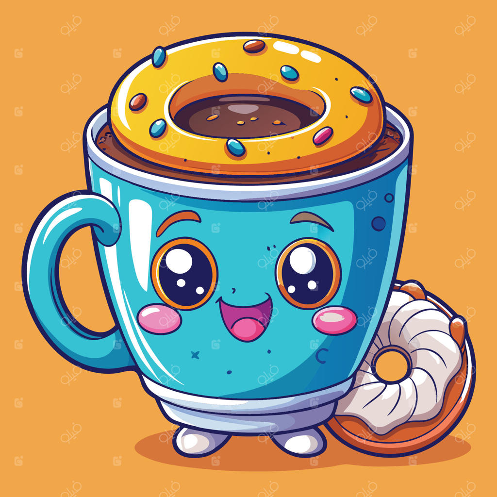 نقاشی بامزه قهوه و دونات با جذابیت کارتونی