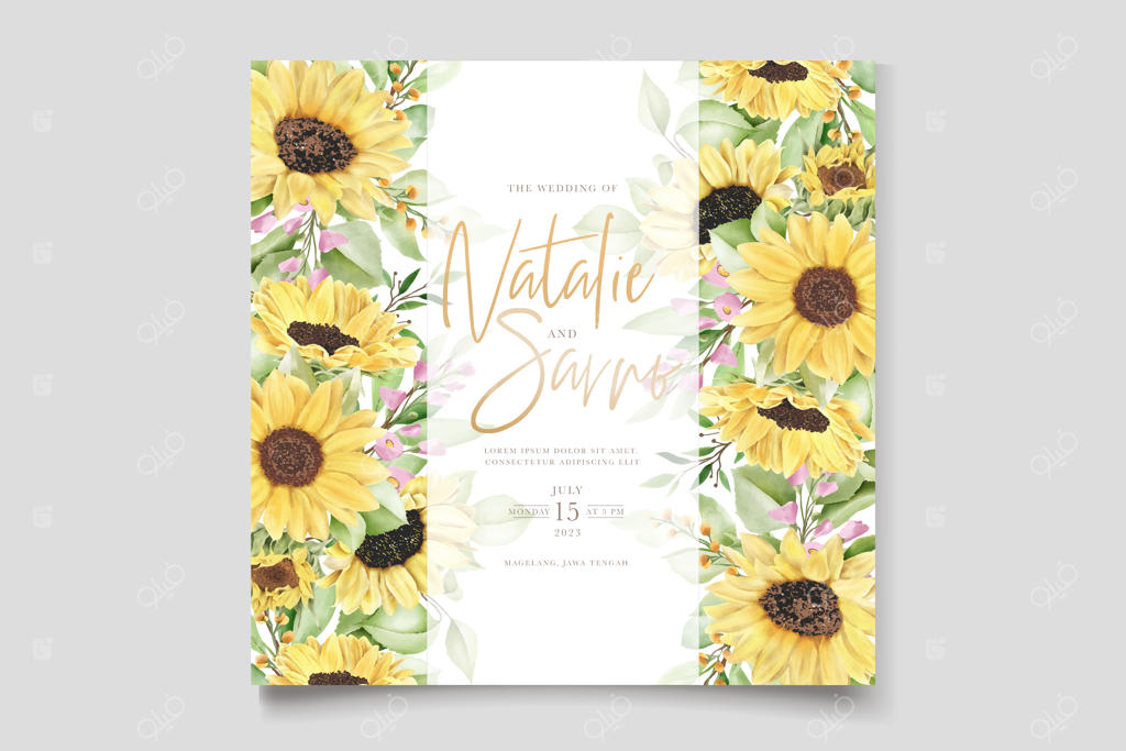 کارت پس‌زمینه با گل آفتابگردان در آبرنگ دستی شده