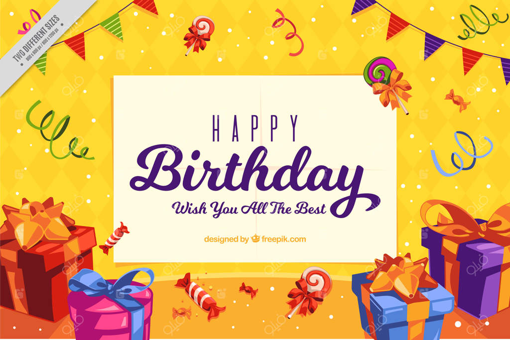 پس‌زمینه رنگارنگ تولد با هدیه‌ها و آذین‌ها