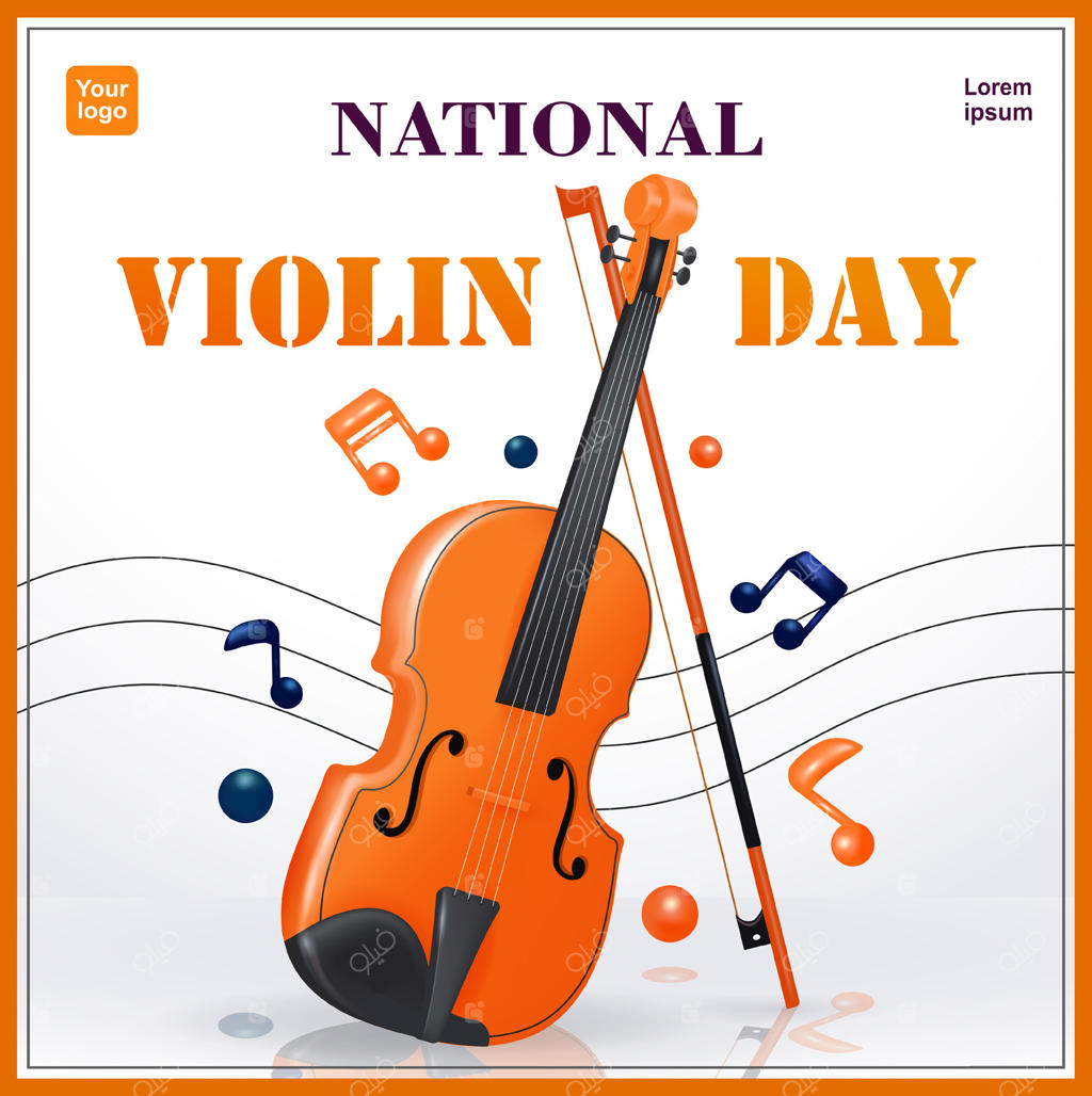 روز ملی ویولن، ویولن با عناصر نت‌های موسیقی. وکتور سه بعدی، مناسب برای رویدادهای موسیقی و عناصر طراحی