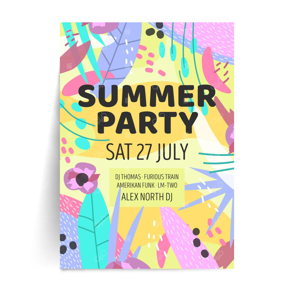 الگوی پوستر مهمانی تابستانه با طراحی ساده