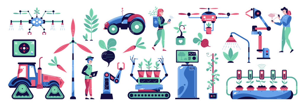 باغ هوشمند با نمادهای فناوری - طرح افقی وکتور تخت و مجزا